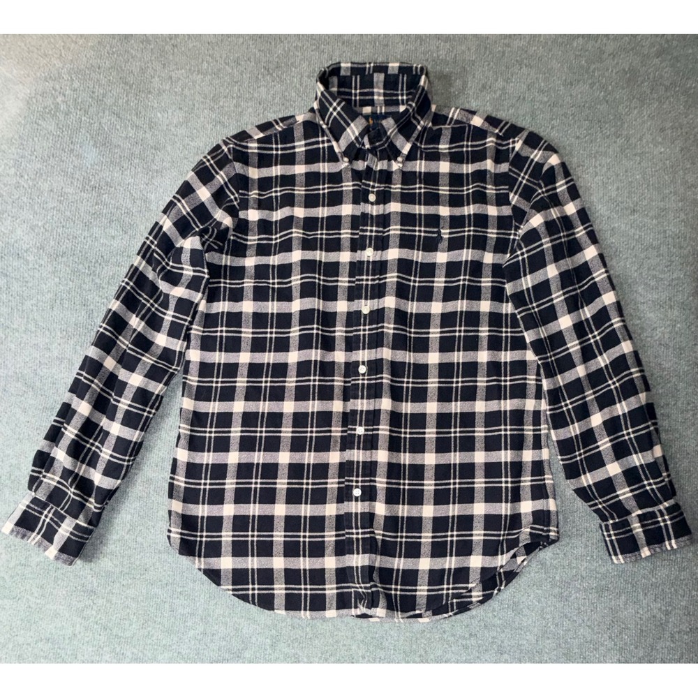 Ralph Lauren Flannel Shirt Mens Medium Navy Blue‎  Classic Fit Plaid
